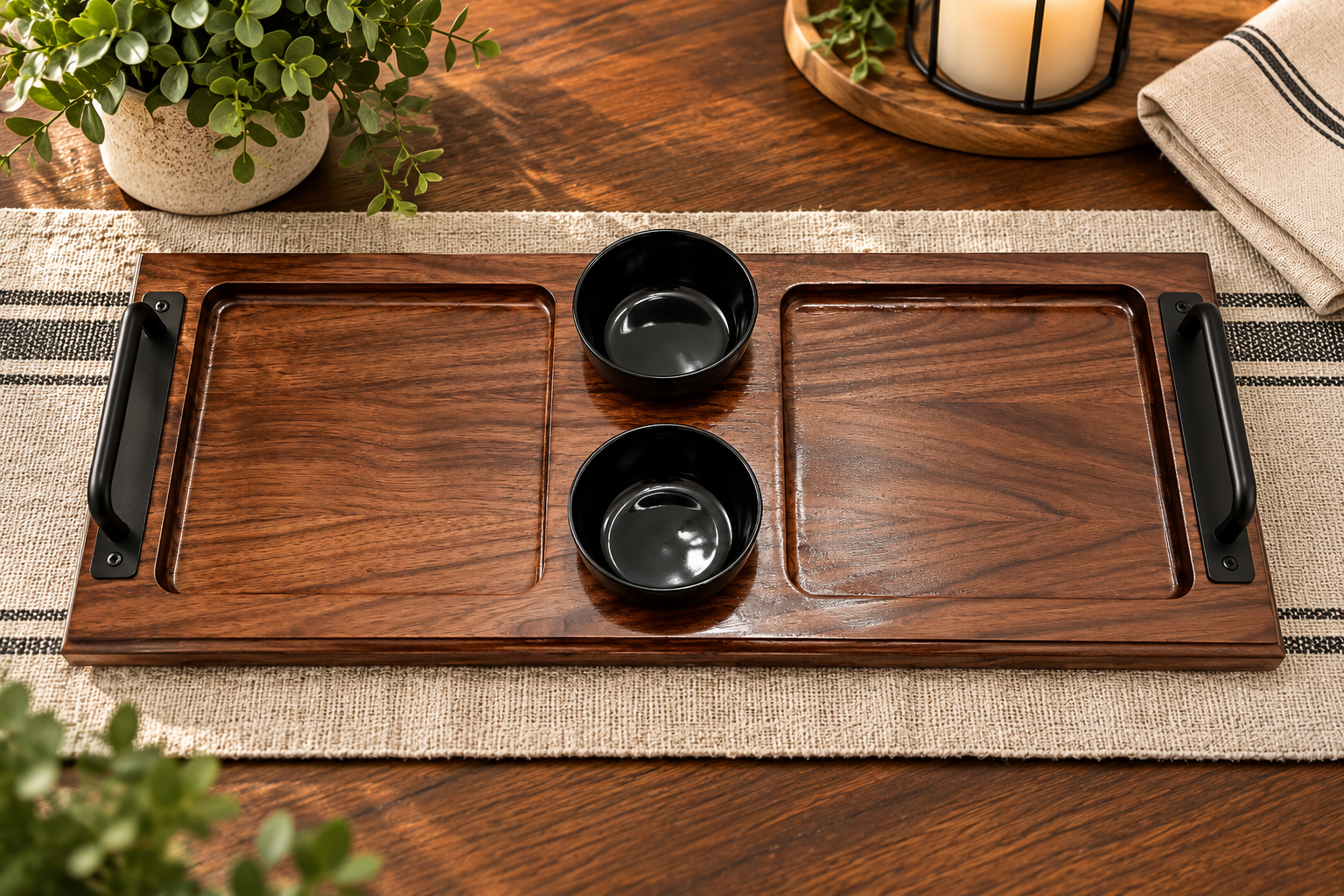 Custom charcuterie board with bowls — artisan woodcraft by DC Woodcrafts